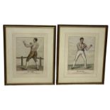 BOXING / PUGILIST INTEREST: TWO HAND COLOURED PRINTS DEPICTING BOXERS JIM BELCHER AND TOM CRIBB (2),