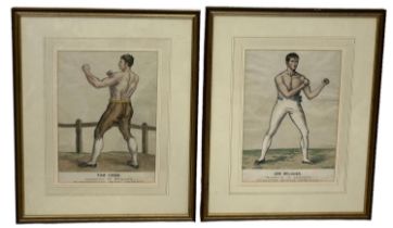 BOXING / PUGILIST INTEREST: TWO HAND COLOURED PRINTS DEPICTING BOXERS JIM BELCHER AND TOM CRIBB (2),