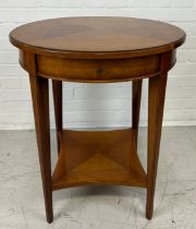 A CHERRYWOOD TWO TIER OCCASIONAL TABLE WITH DRAWER, 68cm x 60cm