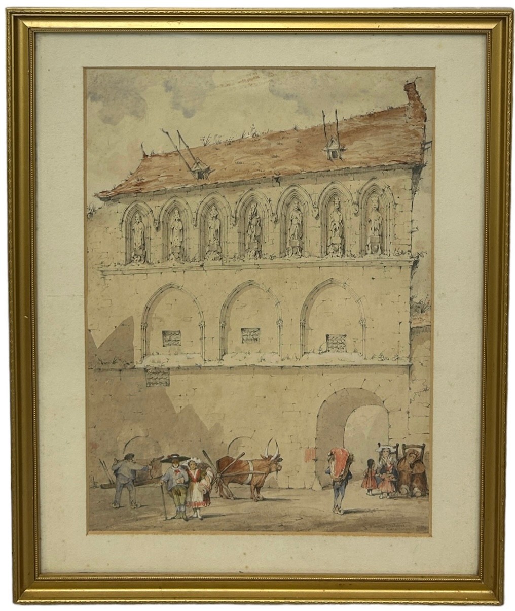 WILLIAM FROME SMALLWOOD (1806-1834): A WATERCOLOUR PAINTING ON PAPER 'FRENCH AIX LA CHAPELLE' Signed