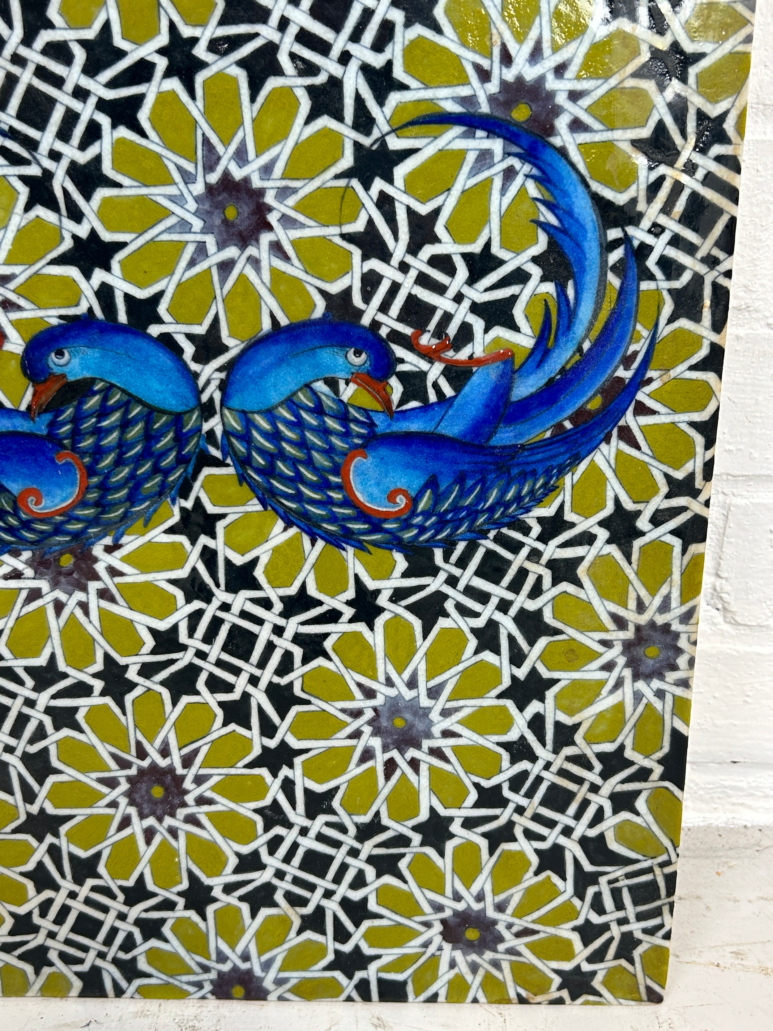 A PERSIAN TILE DECORATED WITH BIRDS AND FLOWERS, 49cm x 34cm - Image 3 of 4