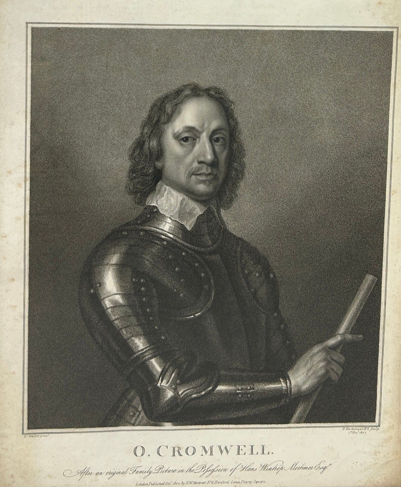 F. BARTOLOZZI: AN ENGRAVING DEPICTING OLIVER CROMWELL, Published H.W. Mortimer, London, 1802. 48cm x - Image 2 of 7