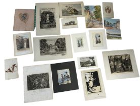 A MIXED FOLIO OF WATERCOLOUR PAINTINGS AND ENGRAVINGS DEPICTING MALTESE VIEWS, CONTINENTAL SCENES,
