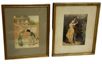 A PAIR OF 19TH CENTURY HAND COLOURED THEATRE RELATED PRINTS, 19cm x 14cm each Mounted in frames