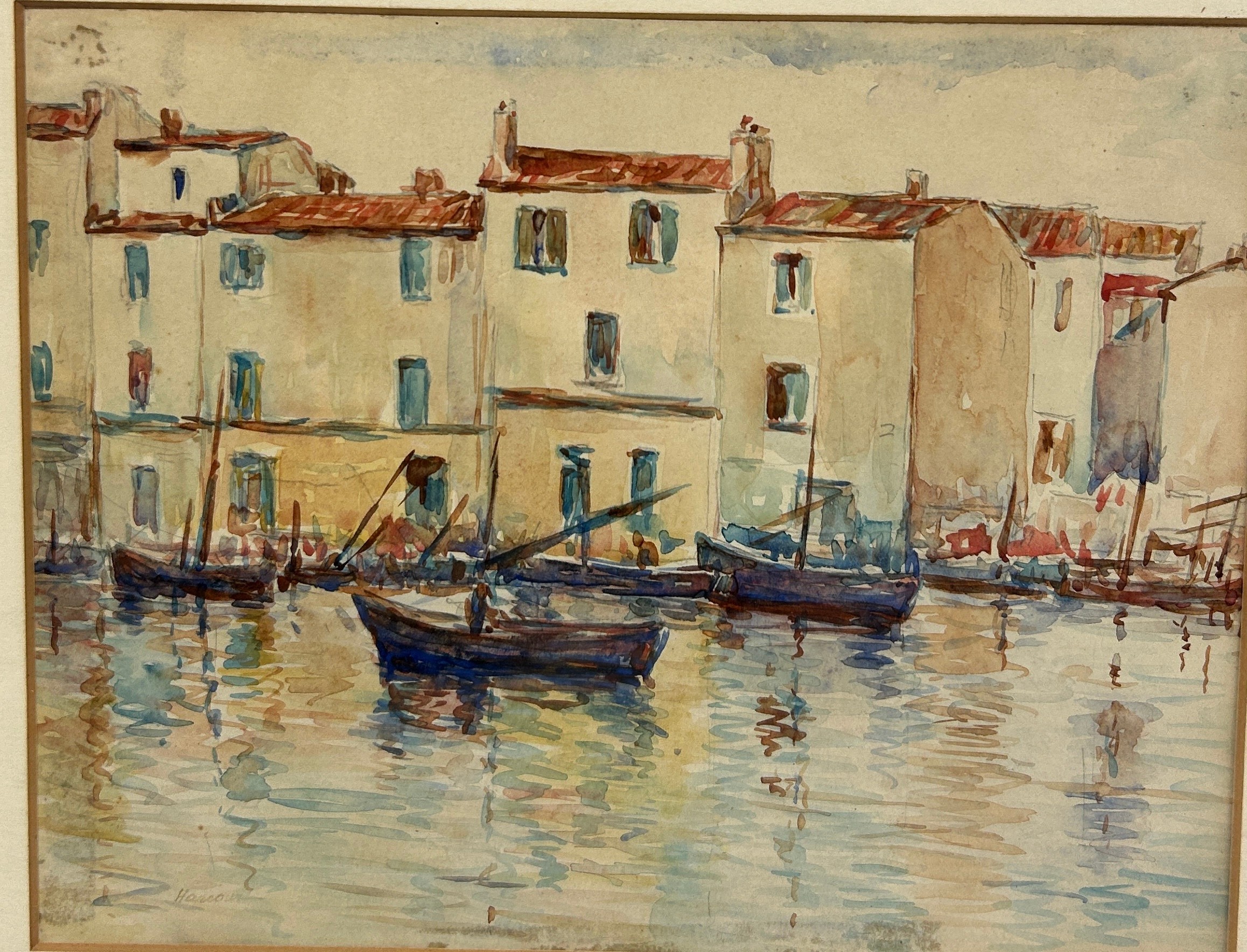 A WATERCOLOUR PAINTING ON PAPER DEPICTING A CONTINENTAL PORT ALONG WITH ANOTHER PORT SCENE (2) Label - Image 2 of 4