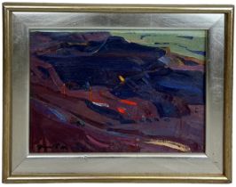 SERHIY SHYSHKO (UKRAINIAN 1911-1997): AN OIL ON BOARD PAINTING TITLED 'DEEP MINING 1971', 43cm x