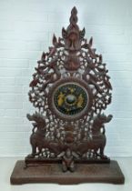 A TIBETAN OR THAI GONG WITH CARVED WOOD FIGURES, 130cm x 90cm