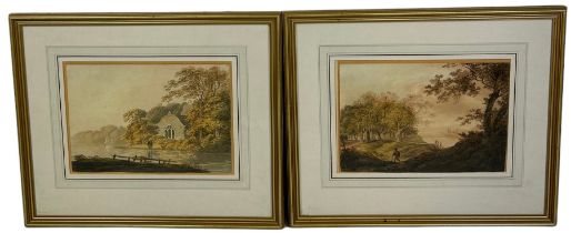 WILLIAM PAYNE (1760-1830): A PAIR OF WATERCOLOUR PAINTINGS ON PAPER DEPICTING WOODED SCENES WITH