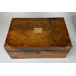 A 19TH CENTURY MAHOGANY AND BRASS BOUND WRITING SLOPE, With black tooled leather interior and two