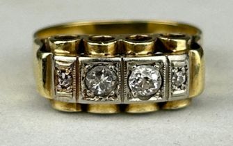 A 14CT GOLD RING SET WITH CLEAR STONES, Weight: 4.8gms
