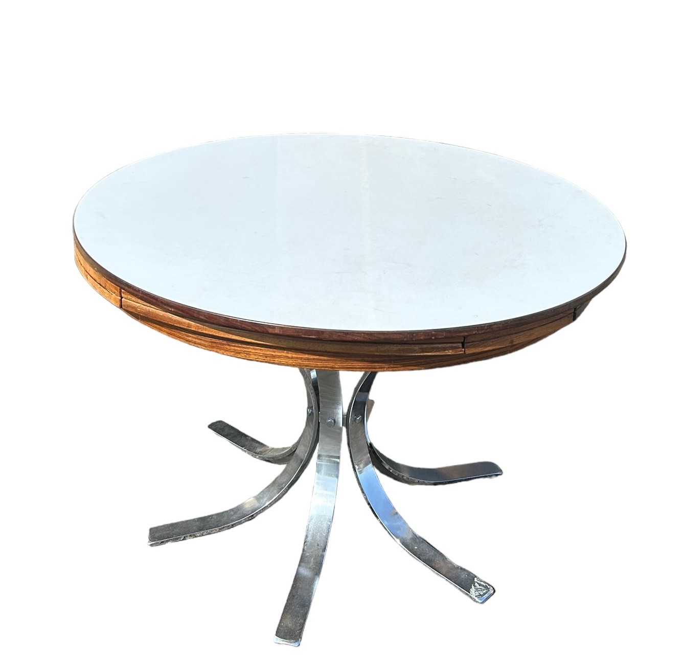 ORIGINAL EXTENDING 1960'S DANISH DINING TABLE BY DRYLUND ON CHROME BASE, Original label and stamps. - Image 3 of 11