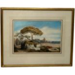 DITA ERRETI: A WATERCOLOUR PAINTING ON PAPER DEPICTING AN ITALIAN LANDSCAPE CLASSICAL VIEW, 32cm x