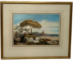 DITA ERRETI: A WATERCOLOUR PAINTING ON PAPER DEPICTING AN ITALIAN LANDSCAPE CLASSICAL VIEW, 32cm x