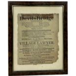 THEATRE INTEREST: A 19TH CENTURY THEATRE ADVERT 'DEVILS BRIDGE', 28cm x 22cm Mounted in a frame