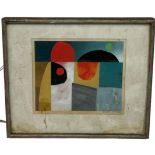 A MODERNIST ABSTRACT OIL PAINTING ON PAPER SIGNED 'GORDON 81' 21cm x 17.5cm