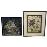 AN INDIAN PAINTING ON SILK ALONG WITH ANOTHER TIBETAN ONE (2), Largest 46cm x 39cm Framed 64cm x