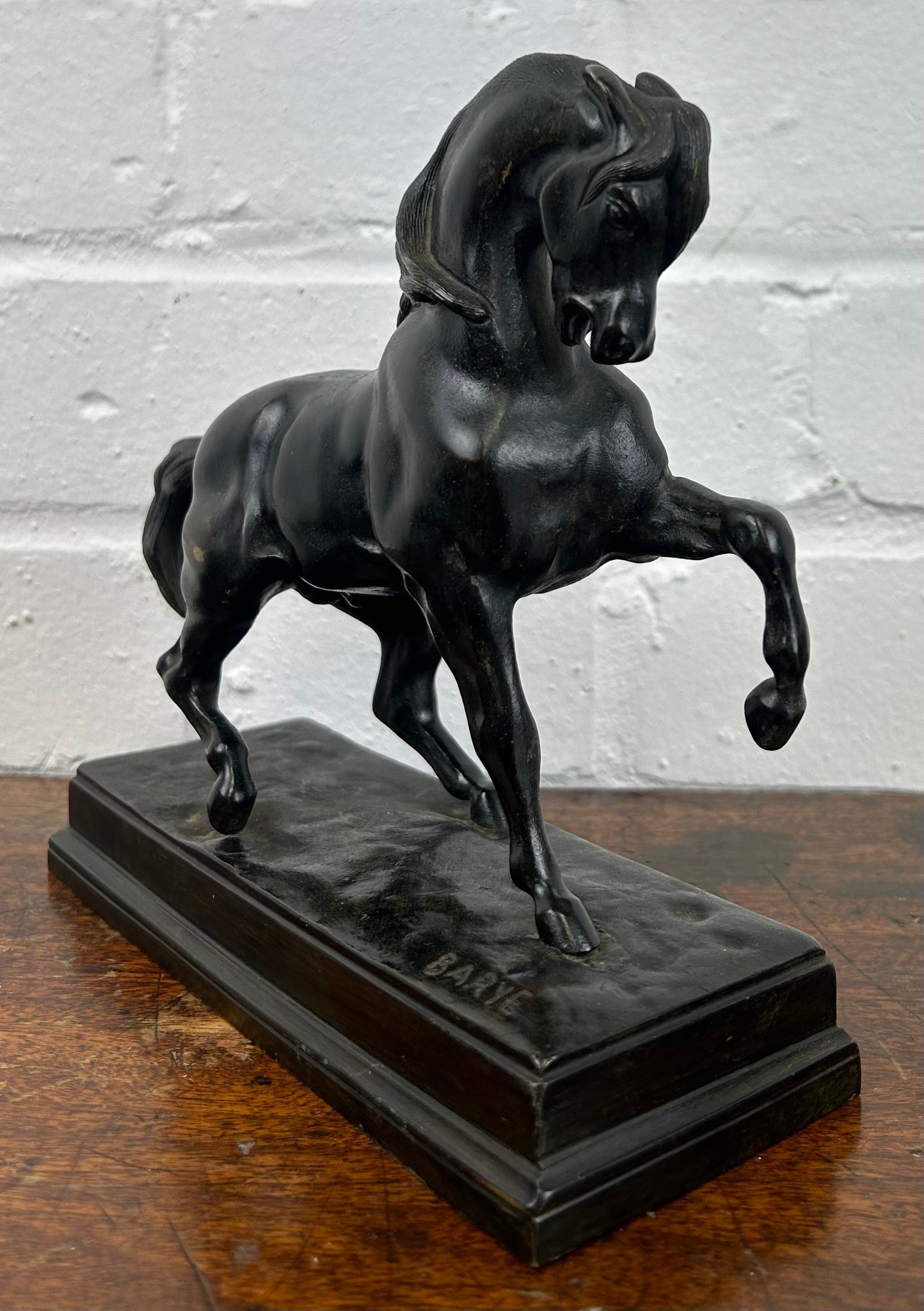 AFTER ANTOINE-LOUIS BARYE (FRENCH 1795-1875): A BRONZE SCULPTURE 'CHEVAL A LA TURC', 18cm x 18cm x - Image 3 of 4