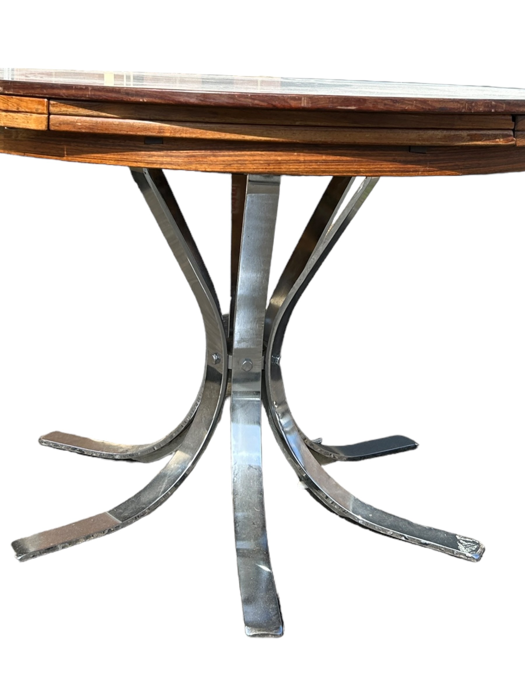 ORIGINAL EXTENDING 1960'S DANISH DINING TABLE BY DRYLUND ON CHROME BASE, Original label and stamps. - Image 5 of 11