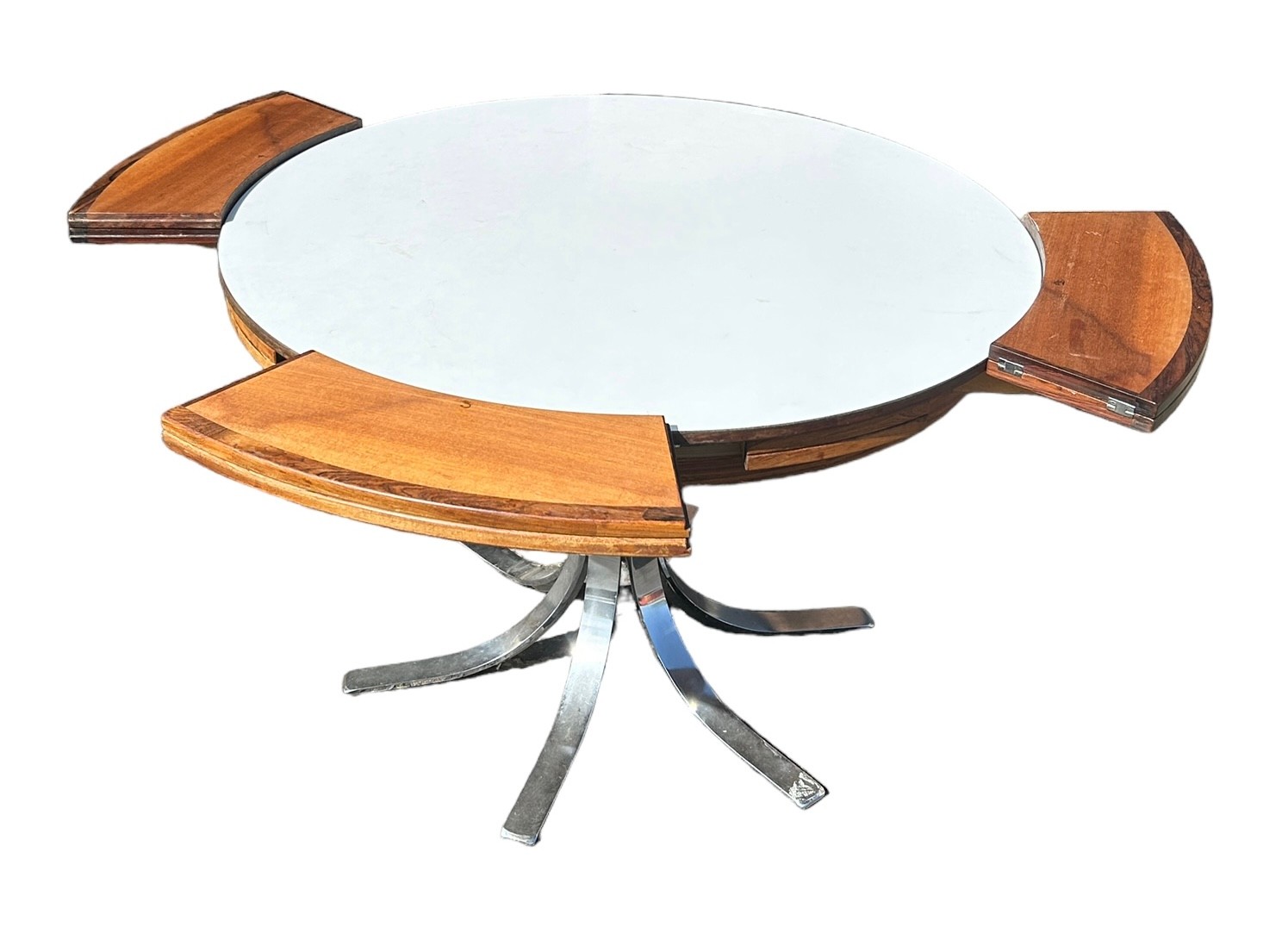 ORIGINAL EXTENDING 1960'S DANISH DINING TABLE BY DRYLUND ON CHROME BASE, Original label and stamps. - Image 7 of 11