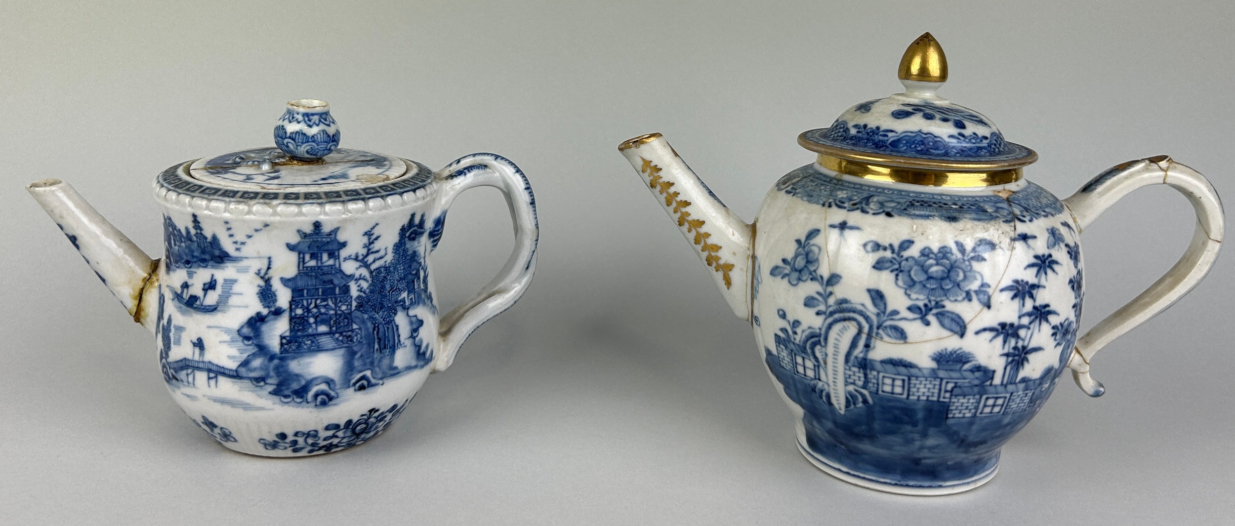 TWO CHINESE 18TH OR 19TH CENTURY TEA POTS, Largest 22cm x 12cm
