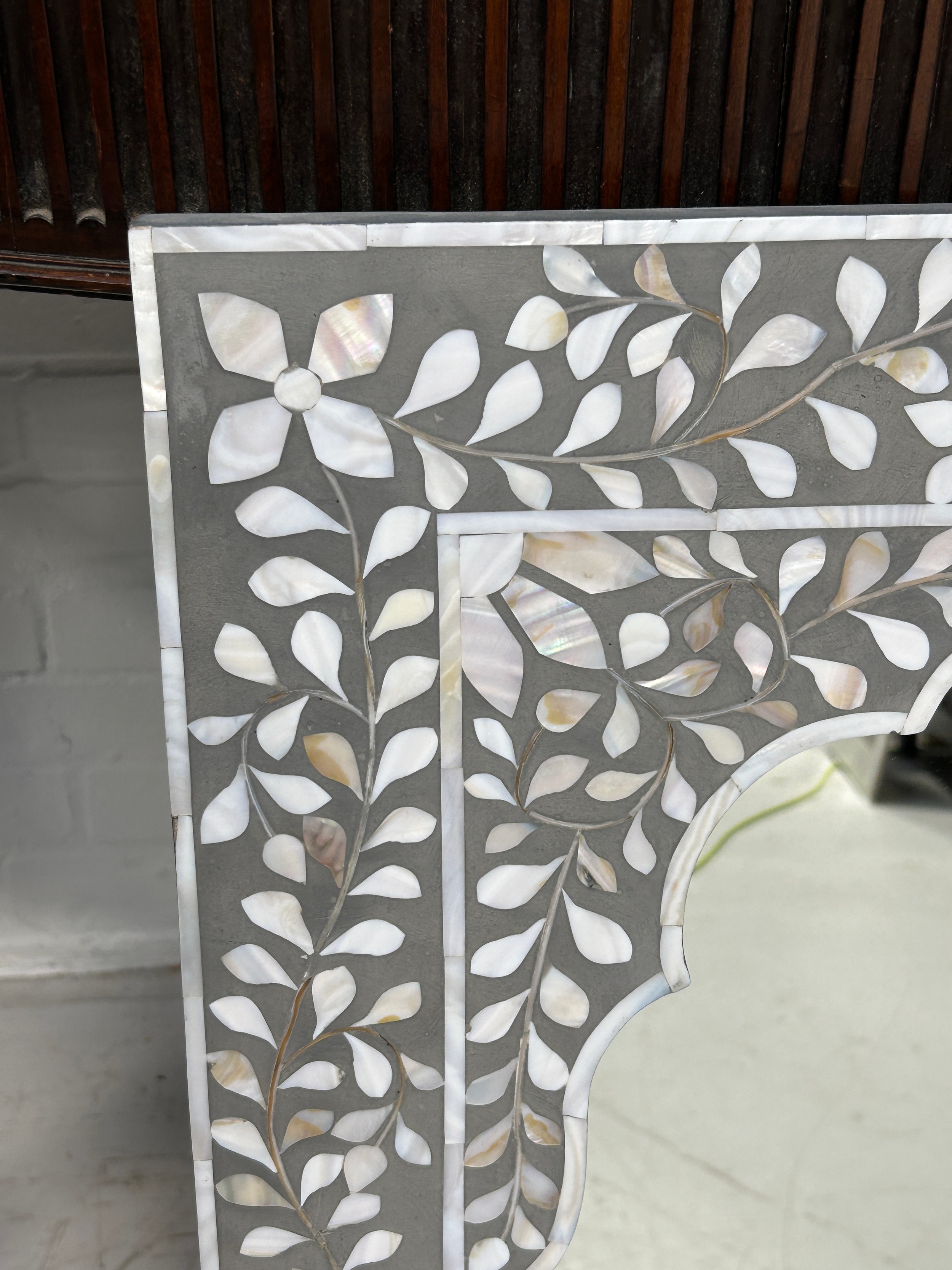 A MOORISH MOTHER OF PEARL INLAID WALL MIRROR, 76cm x 60cm - Image 2 of 3