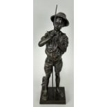 AFTER ADOLPH LAVERGNE: A BRONZE FIGURE OF A BOY FISHING, 32cm H