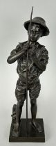 AFTER ADOLPH LAVERGNE: A BRONZE FIGURE OF A BOY FISHING, 32cm H