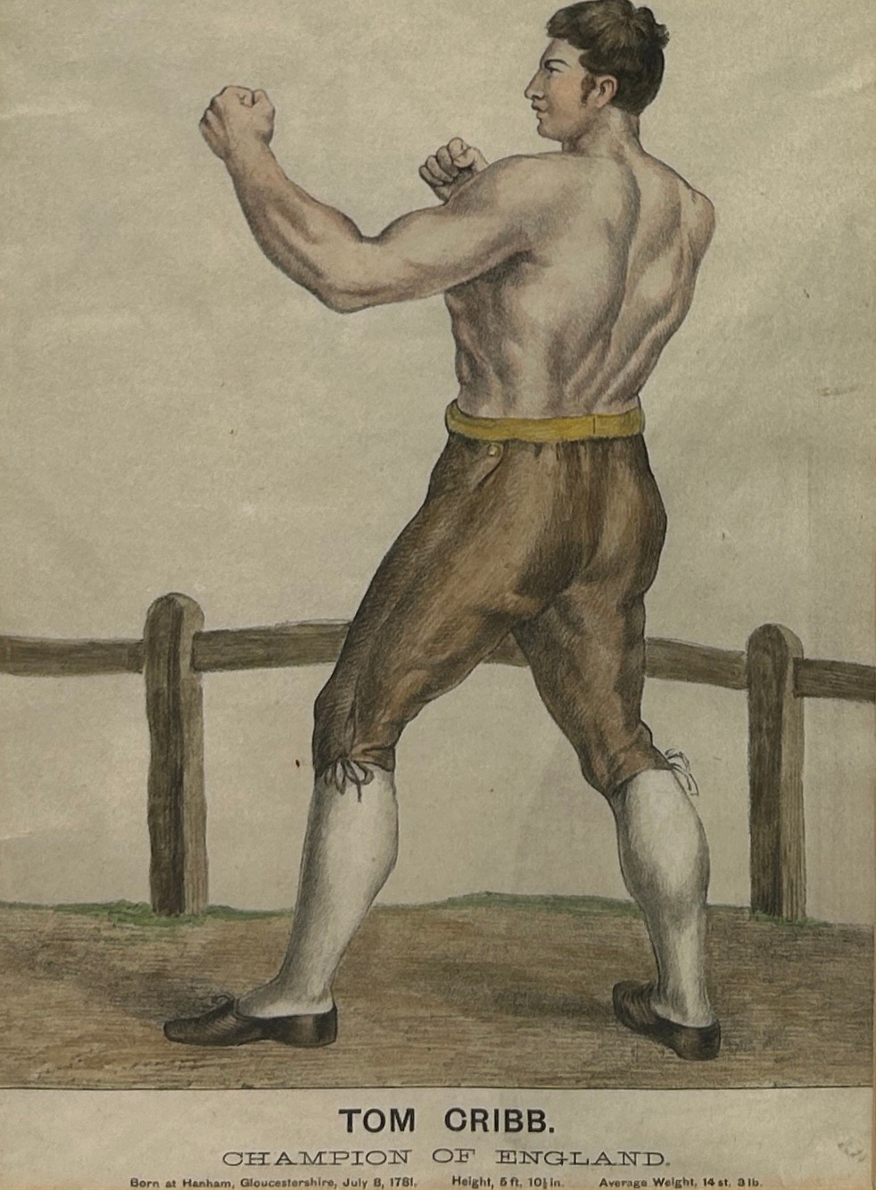 BOXING / PUGILIST INTEREST: TWO HAND COLOURED PRINTS DEPICTING BOXERS JIM BELCHER AND TOM CRIBB (2), - Image 2 of 5