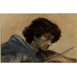 A 19TH OR 20TH CENTURY PRERAPHELITE WATERCOLOUR PAINTING ON PAPER DEPICTING A VIOLEN PLAYER BY