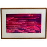 BRITISH 20TH CENTURY SCHOOL: AN ABSTRACT WATERCOLOUR ON PAPER TITLED 'FIERY LIGHT OVER ROCKS AND