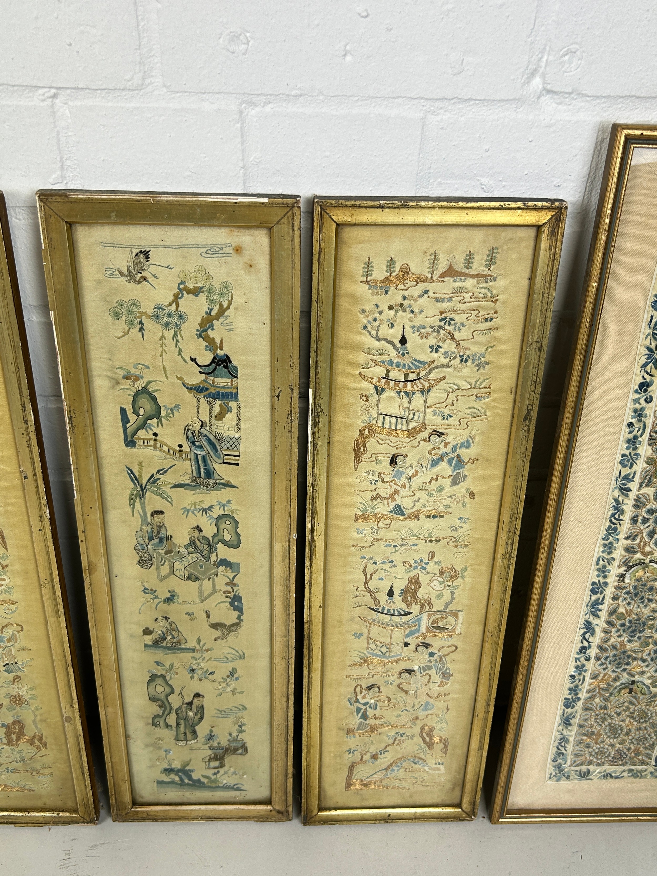 A SET OF FOUR CHINESE QING DYNASTY SILK PANELS ALONG WITH ANOTHER SIMILAR (5) Framed and glazed. - Image 3 of 5