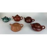 A COLLECTION OF CHINESE YIXING CLAY TEA POTS AND COVERS (5) All with seal marks to verso. Largest