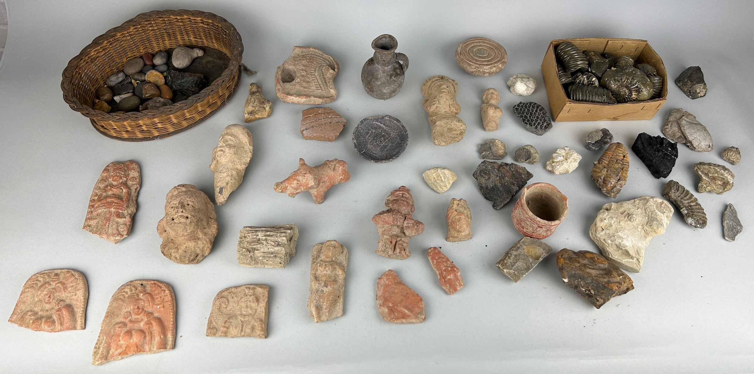 A LARGE COLLECTION OF ANTIQUITIES AND FOSSILS TO INCLUDE ROMAN OR POSSIBLY GANDHARAN POTTERY - Image 5 of 16