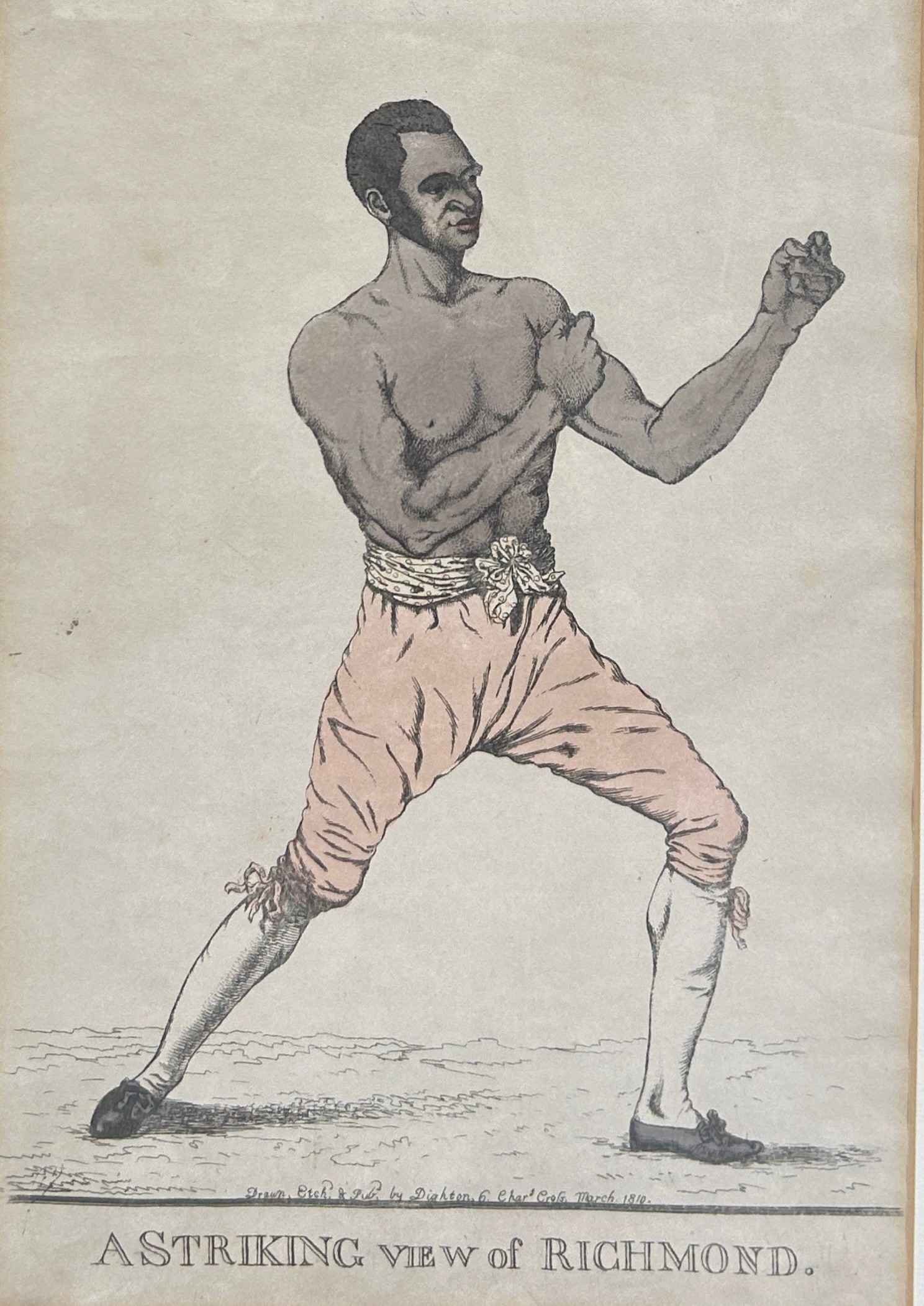 BOXING / PUGILIST INTEREST: AFTER ROBERT DIGHTON (1752-1814): A HAND COLOURED PORTRAIT PRINT - Image 2 of 4