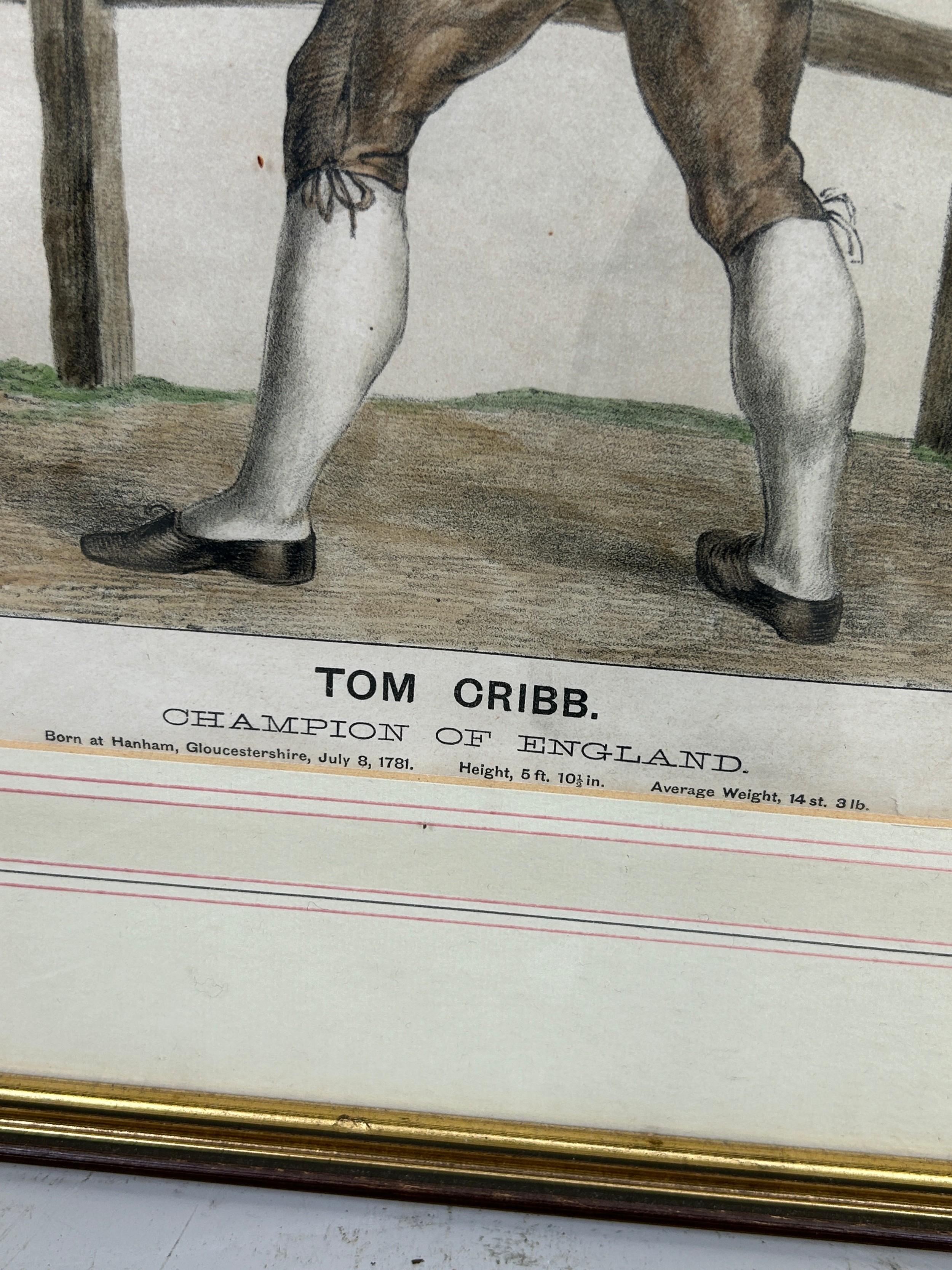 BOXING / PUGILIST INTEREST: TWO HAND COLOURED PRINTS DEPICTING BOXERS JIM BELCHER AND TOM CRIBB (2), - Image 5 of 5