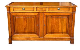 A LARGE CHERRYWOOD SIDEBOARD, Two drawers over two swing doors, with shelves. 165cm x 98cm x 52cm