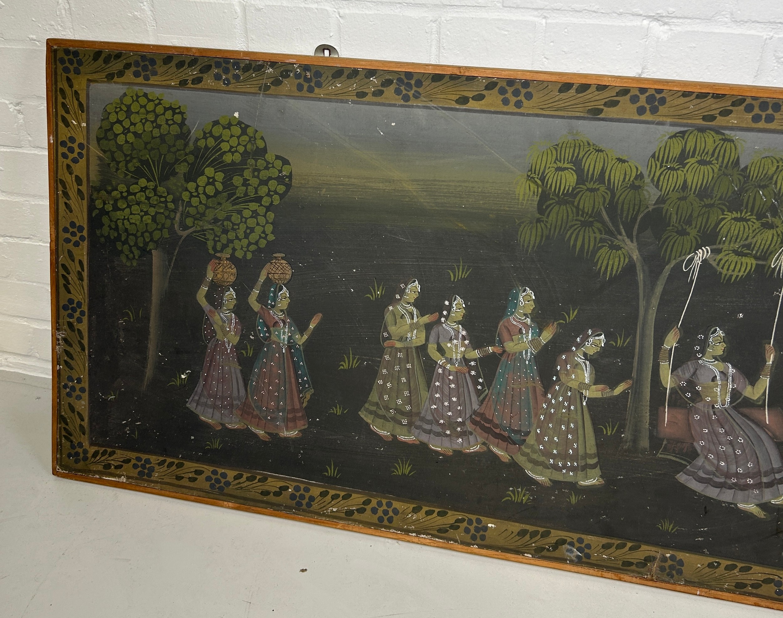 A LARGE INDIAN PAINTING ON LINEN 182cm x 59cm - Image 4 of 4