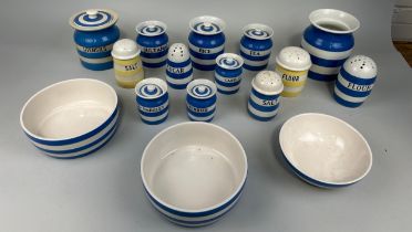 A LARGE COLLECTION OF CORNISH WARE TO INCLUDE JARS, BOWLS (QTY) Marks for T.G. Green
