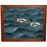 CHRISTEN ROESGAARD (DANISH 20TH CENTURY): AN OIL ON CANVAS PAINTING DEPICTING TWO DUCKS, Signed