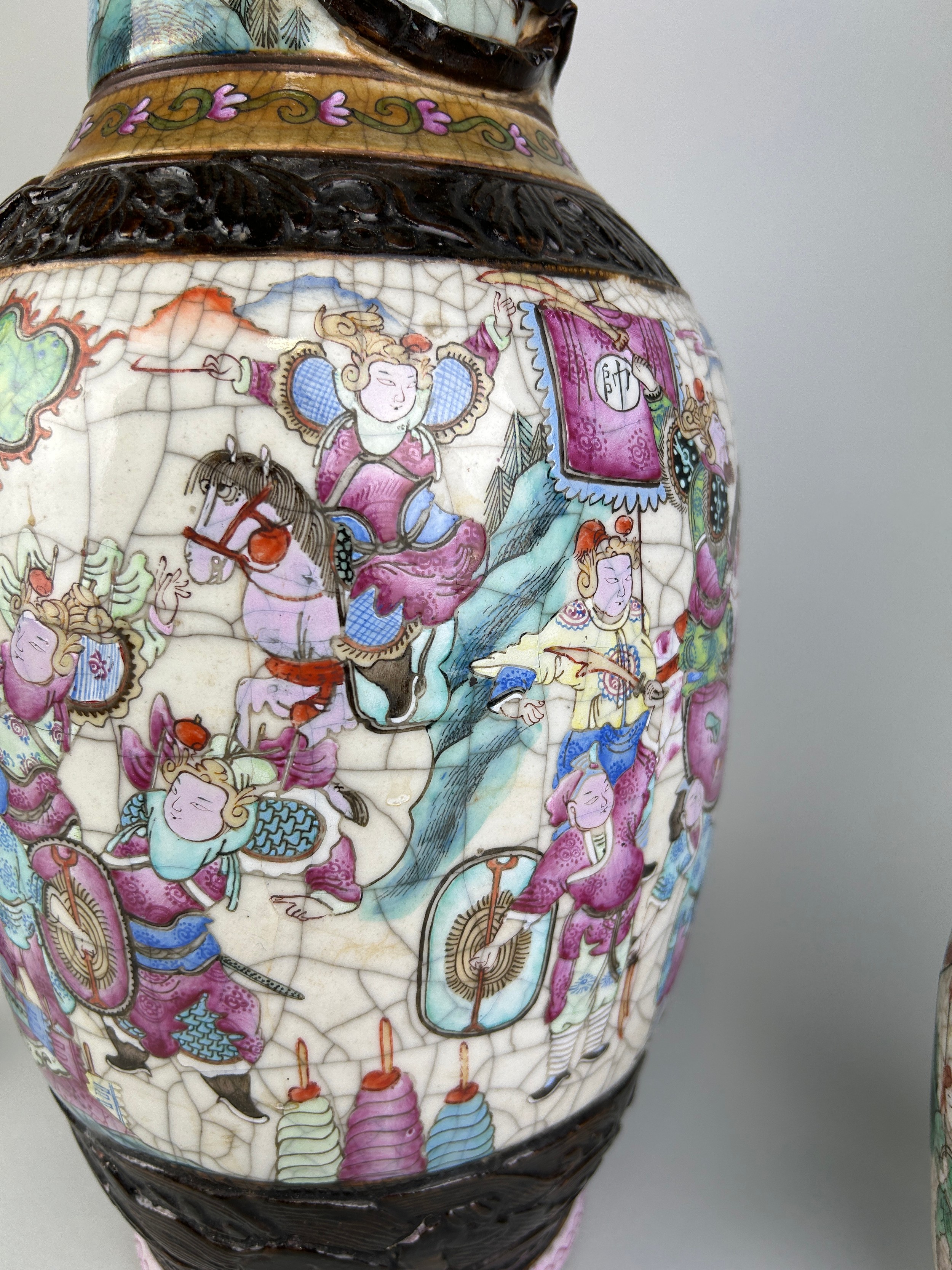 A PAIR OF CHINESE CRACKLE GLAZED VASES, 46cm x 20cm 24cm x 10cm - Image 2 of 6