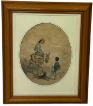 A 19TH CENTURY ITALIAN WATERCOLOUR PAINTING ON PAPER DEPICTING YOUNG BOYS IN THE COUNTRYSIDE