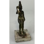 AN EGYPTIAN BRONZE STATUE POSSIBLY ANCIENT HARPOCRATES, 8.8cm H Including stand 10cm