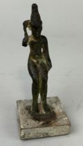 AN EGYPTIAN BRONZE STATUE POSSIBLY ANCIENT HARPOCRATES, 8.8cm H Including stand 10cm
