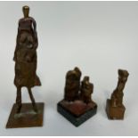 AFTER HENRY MOORE: A SET OF THREE MODERNIST BRONZE SCULPTURES, Signed to verso. Tallest 21cm