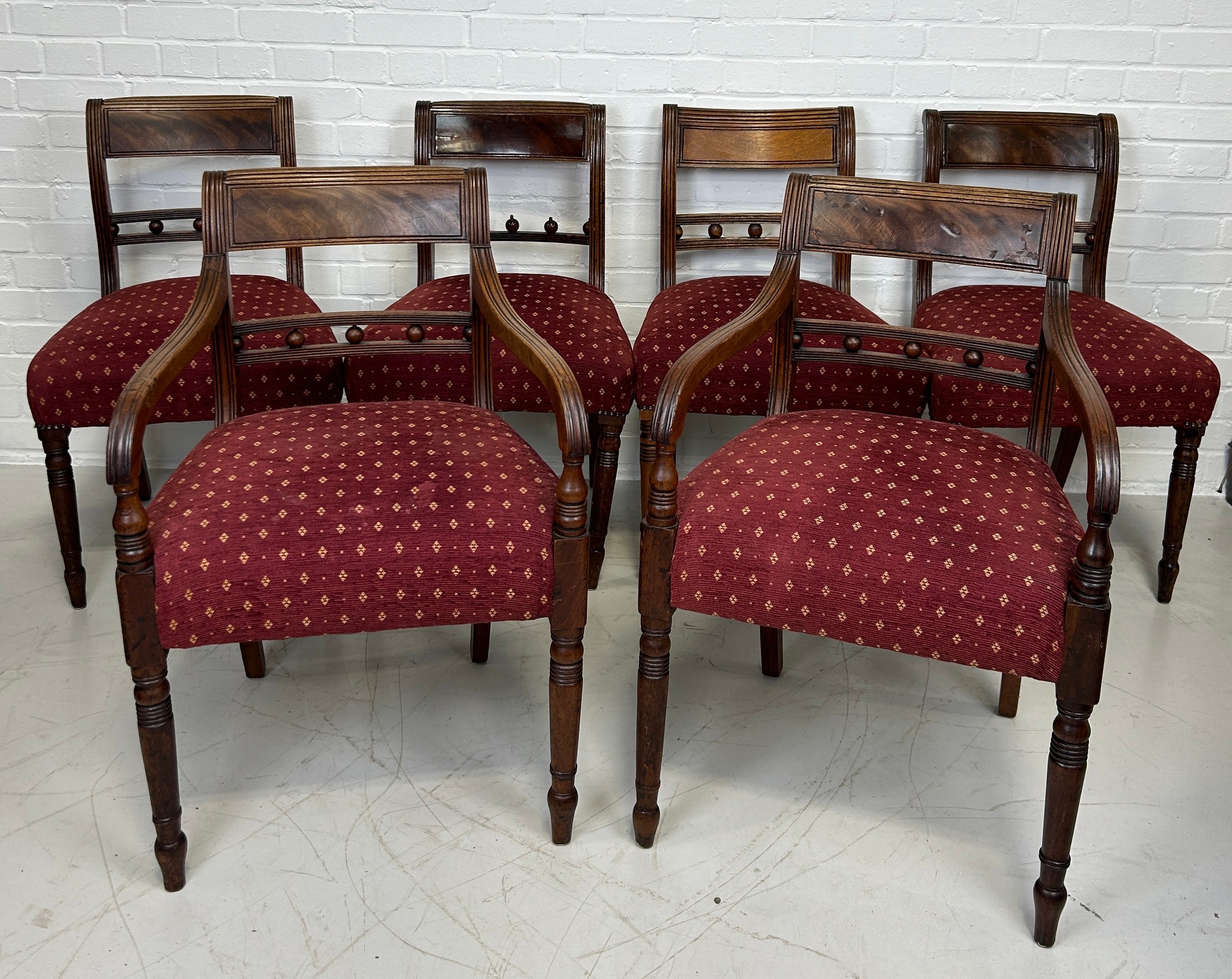 A SET OF SIX REGENCY DINING CHAIRS, To include two carvers and four side chairs. Carvers 82cm x 54cm - Image 2 of 2