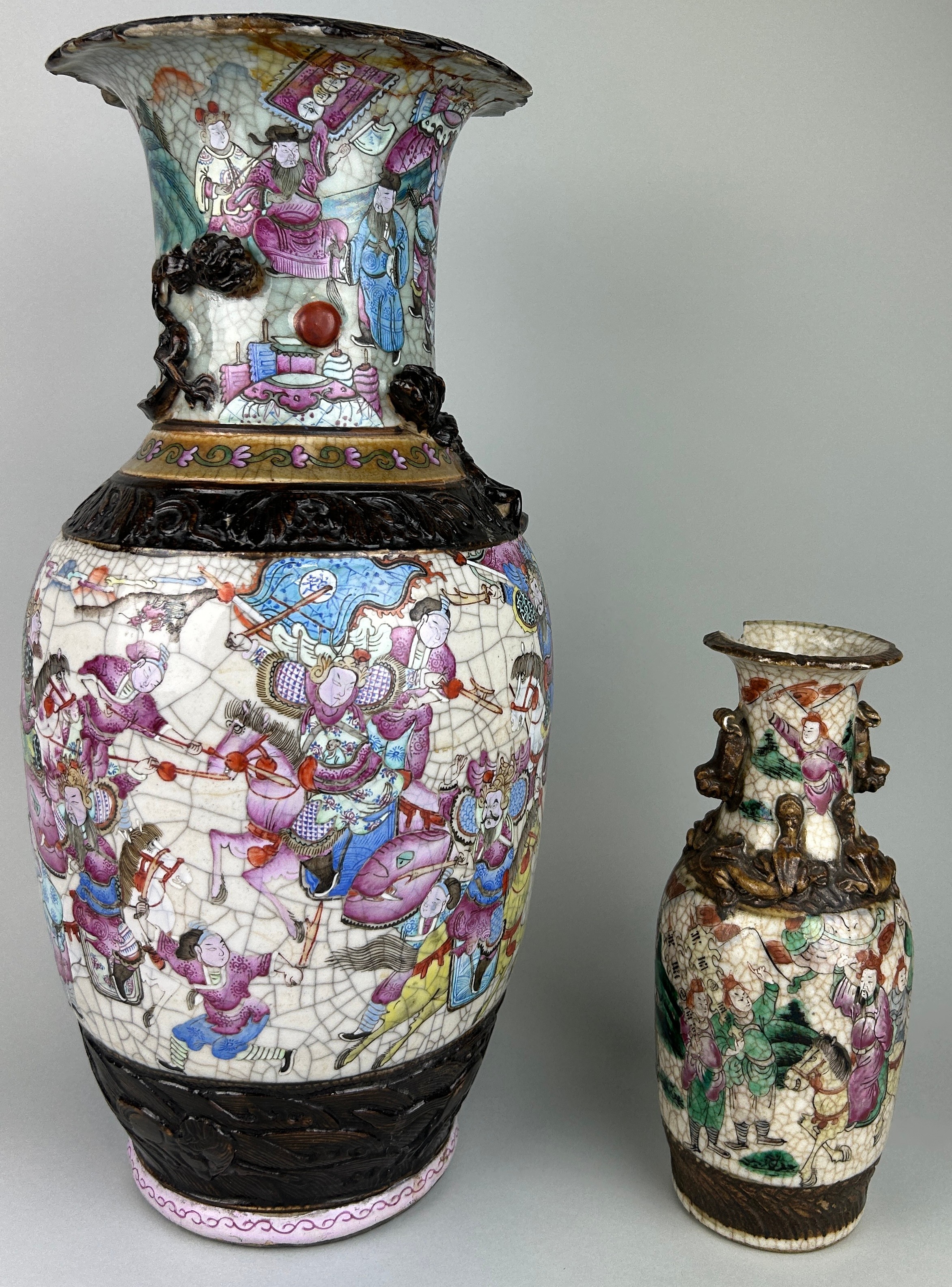 A PAIR OF CHINESE CRACKLE GLAZED VASES, 46cm x 20cm 24cm x 10cm - Image 3 of 6