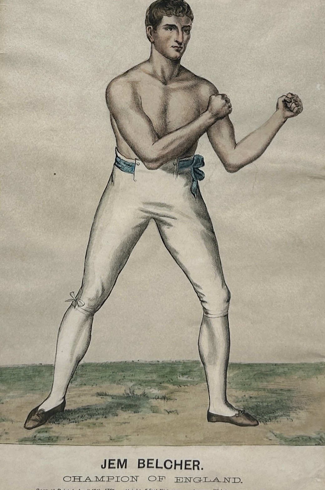 BOXING / PUGILIST INTEREST: TWO HAND COLOURED PRINTS DEPICTING BOXERS JIM BELCHER AND TOM CRIBB (2), - Image 3 of 5