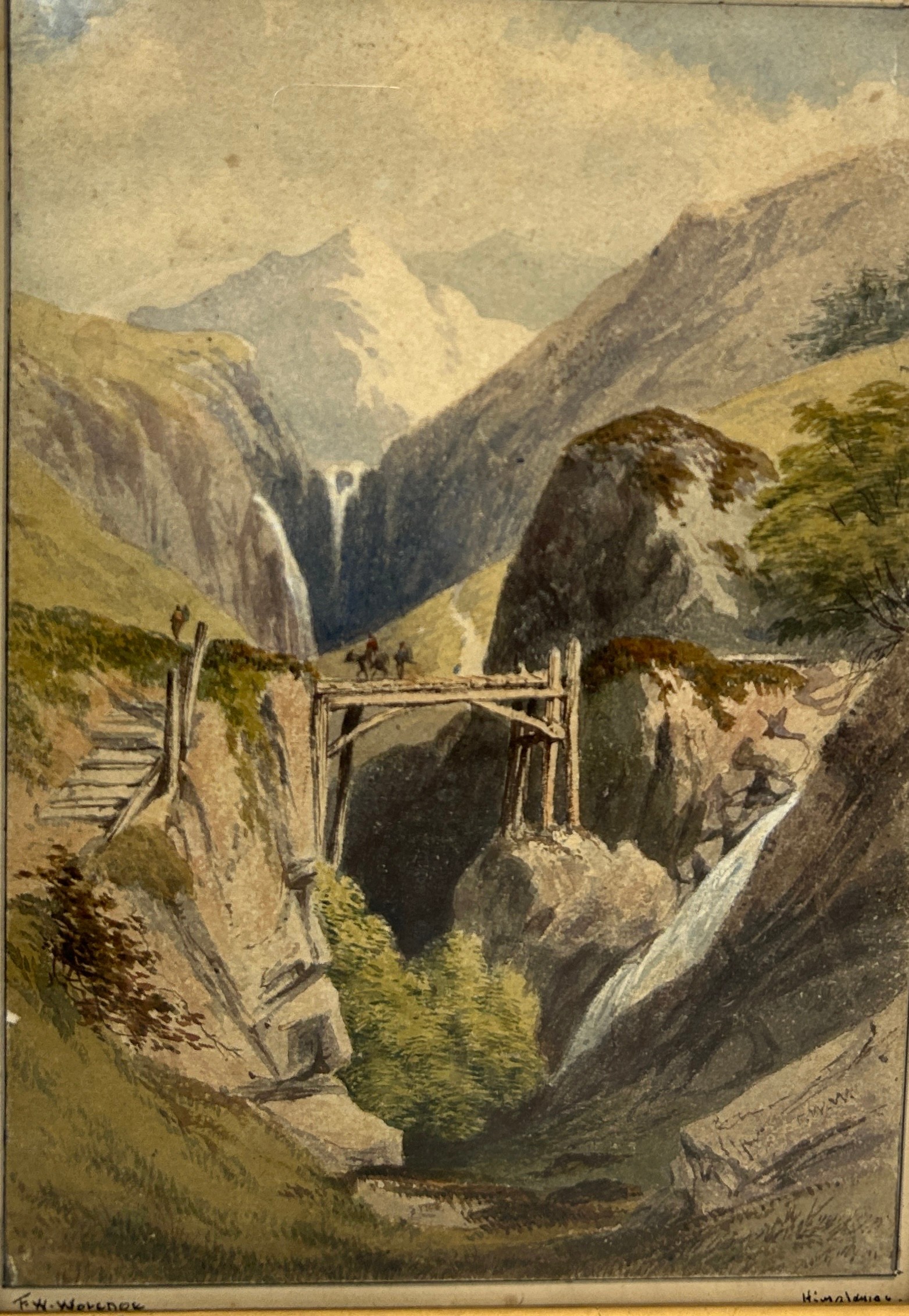 FREDERICK WILLIAM WOLEDGE: A WATERCOLOUR PAINTING ON PAPER 'HIMALAYAN LANDSCAPE', 33cm x 22cm - Image 2 of 3