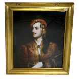 A VERY FINE LITHOGRAPHIC PRINT OF LORD BYRON IN AN ALBANIAN OR GREEK DRESS, 61cm x 60cm Mounted in a
