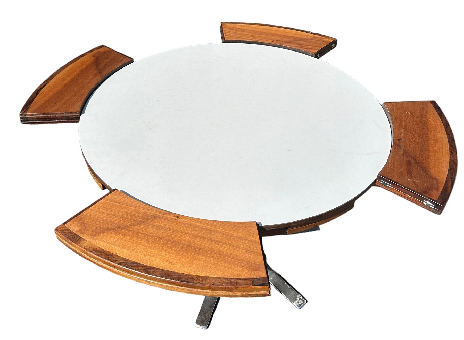 ORIGINAL EXTENDING 1960'S DANISH DINING TABLE BY DRYLUND ON CHROME BASE, Original label and stamps. - Image 8 of 11